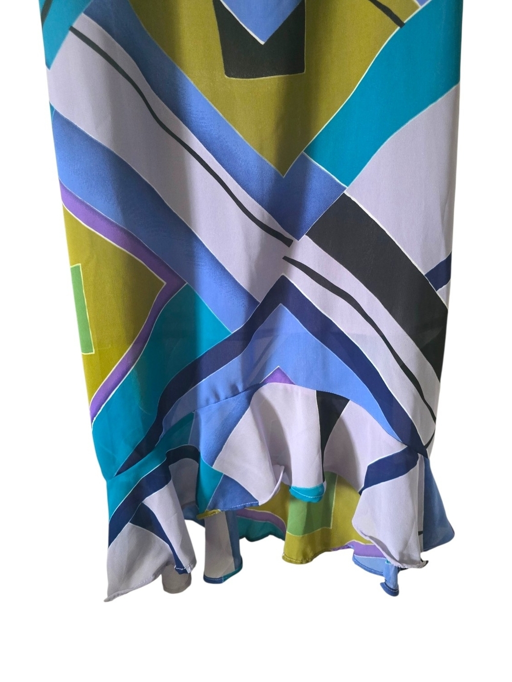 Millenium Geometric Abstract Print Ruffle Hem Midi Dress Medium - Picture 4 of 6